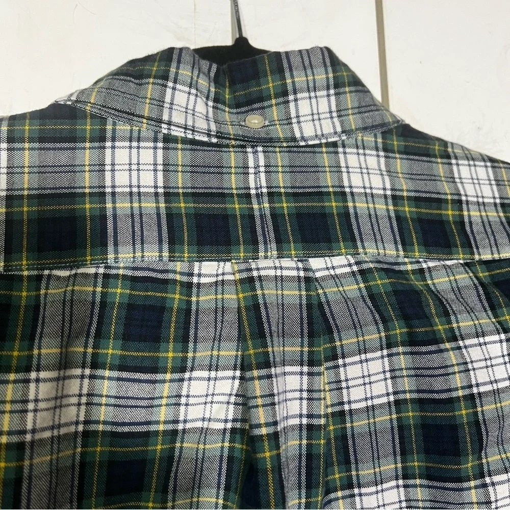 Polo Ralph Lauren Button Down Shirt White Green Navy Plaid Size Large Preppy